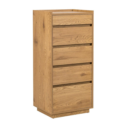 Chest of drawers SACHA 50x40xH109cm, melamine with oak decor