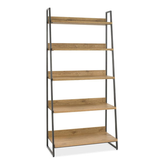 Shelf INDUS 90x43xH190cm, oak veneer shelves, gray metal frame