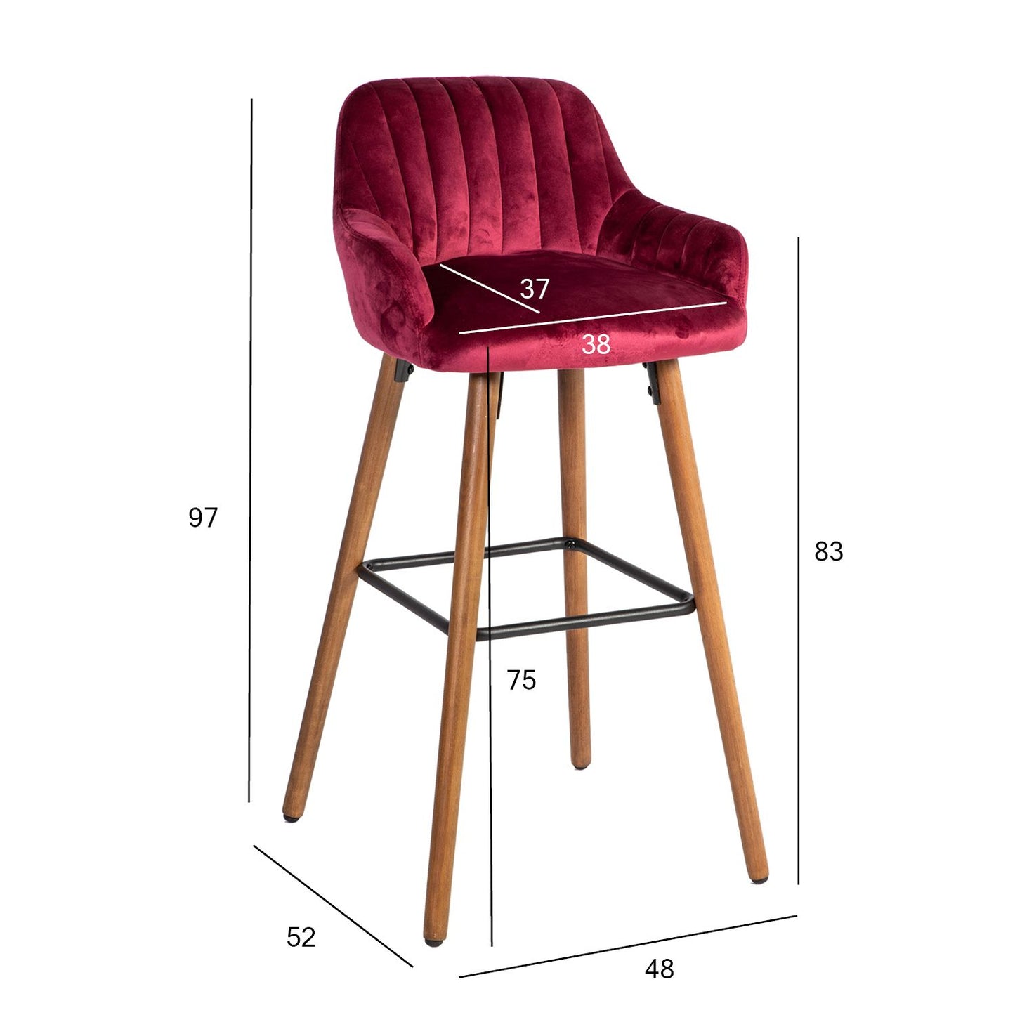 Bar Chair ARIEL 48x52xH97cm, wine-red 