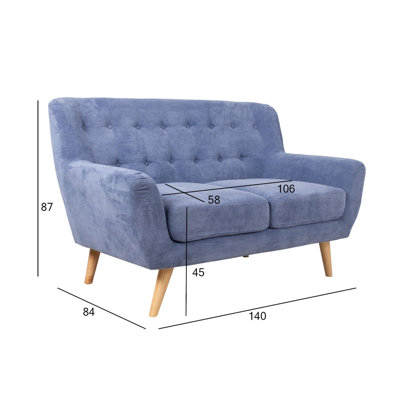 Sofa RIHANNA 2-seater 140x84xH87cm, blue fabric