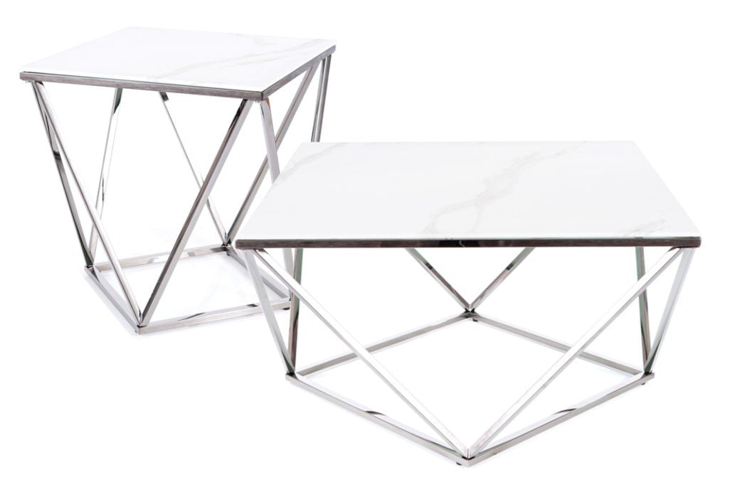 Coffee table SILVER B II WHITE MARBLE EFFECT/STEEL 50X50