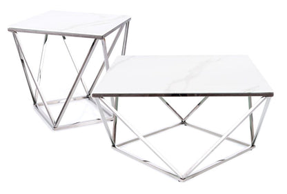 Coffee table SILVER A II WHITE MARBLE EFFECT/STEEL 80X80