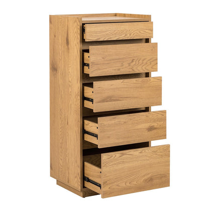 Chest of drawers SACHA 50x40xH109cm, melamine with oak decor