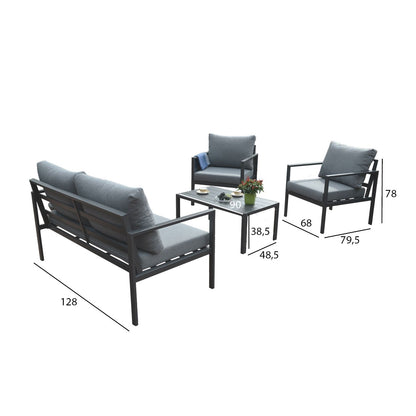 Garden furniture set ADRIO table, sofa and 2 chairs, dark gray 