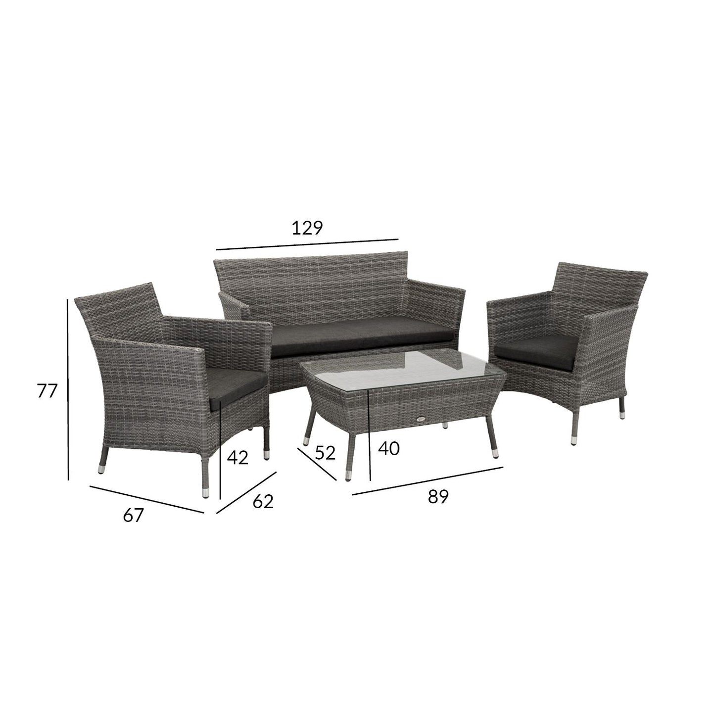 Garden furniture set WATERS table, sofa and 2 chairs / Grey 