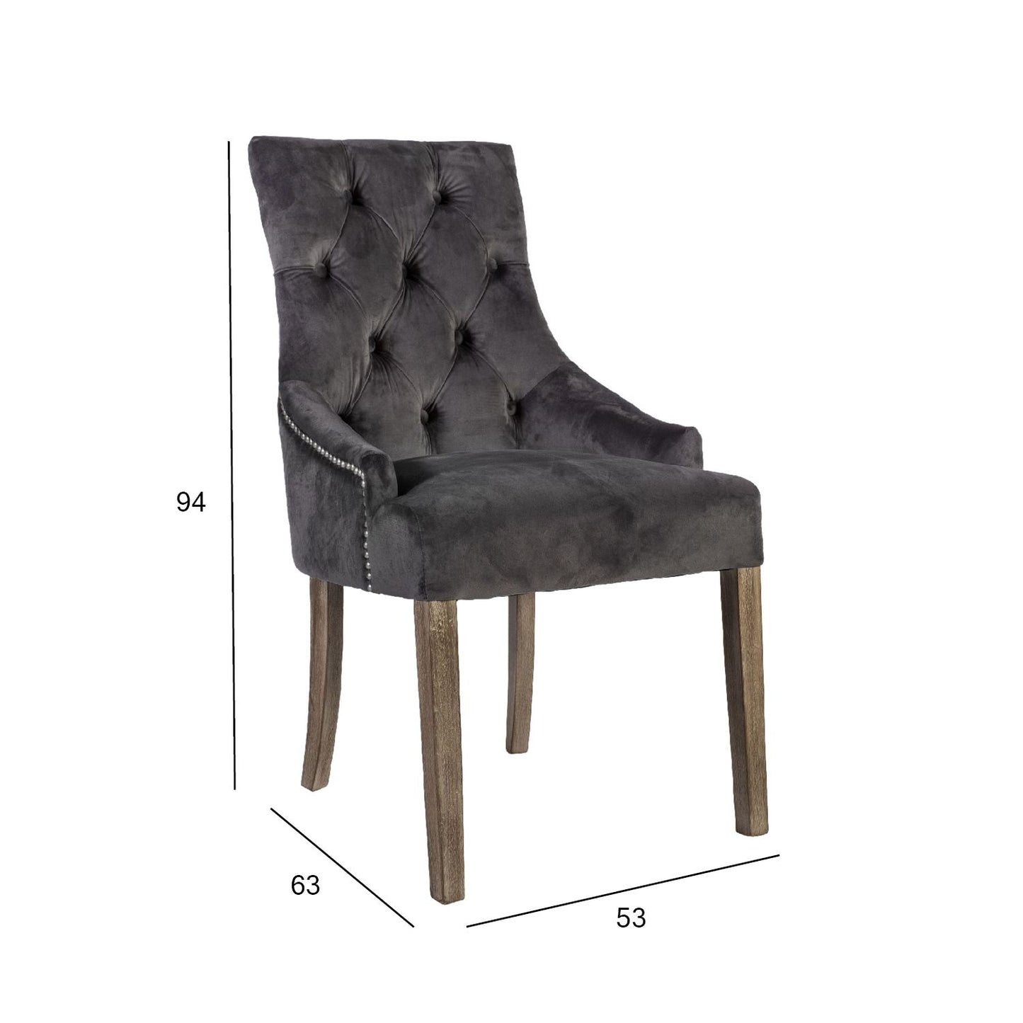 Armchair HOLMES VELVET 53x63xH94cm, dark grey 