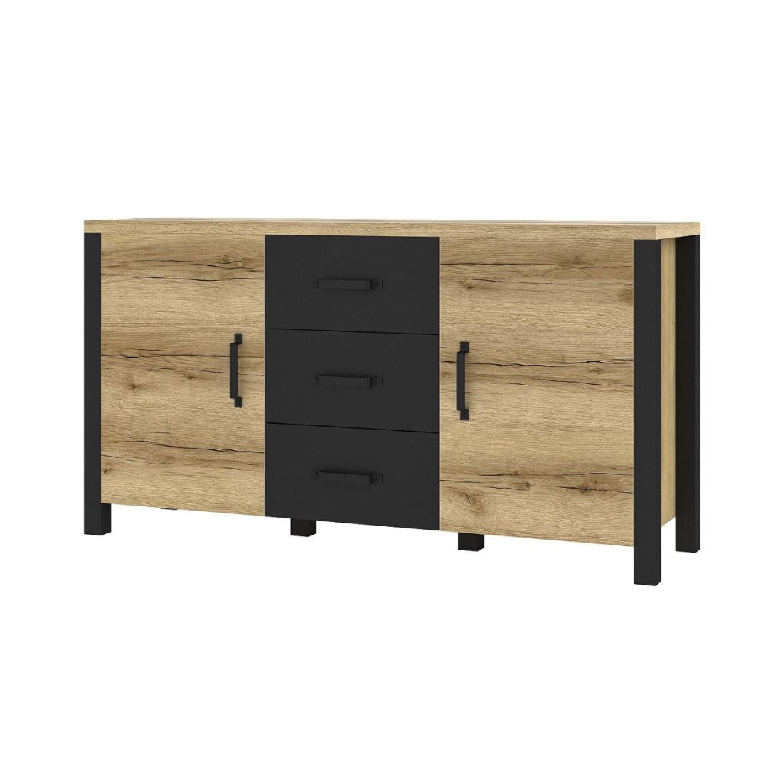 Olin - Showcase Cabinet: 2 Doors, 3 Drawers, Natural Oak