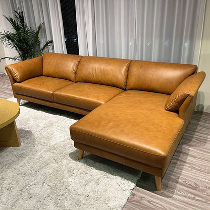 Corner sofa COLLINS LS, cognac brown leather 