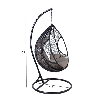 Rocking chair DROPLET 120x120xH200cm, black plastic weave, gray cushions 