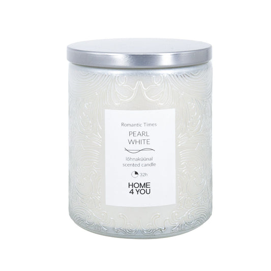 Candle in a glass jar ROMANTIC TIMES H9cm, pearl white