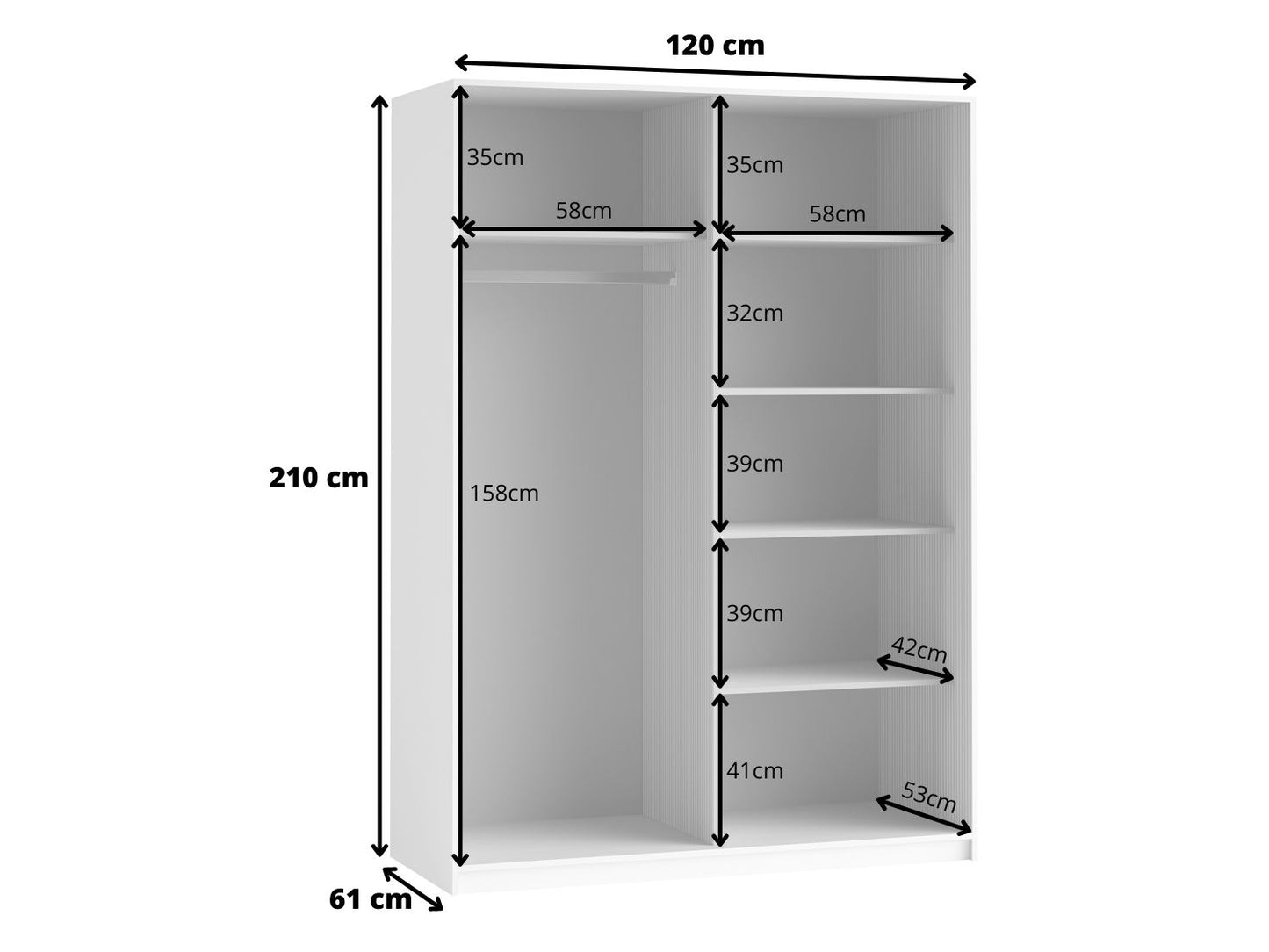 BETA - Skapis ar 2 slīdošām durvīm 120cm / Balta ar spoguļiem