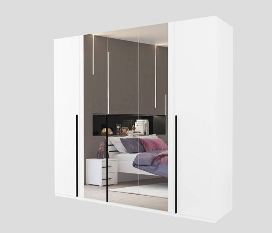 VIOLLA - Cabinet with 5 doors (3x mirrors) / white and white glossy 