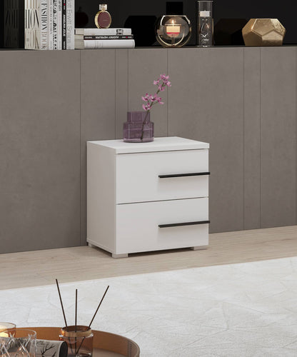 VIOLLA - Bedside table with 2 drawers on the right / white and white glossy 