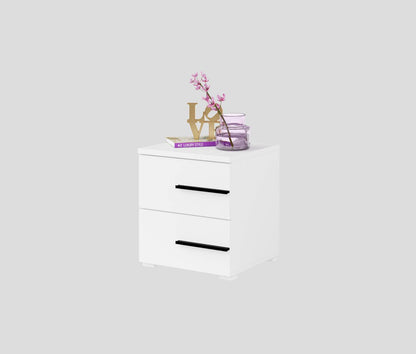 VIOLLA - Bedside table with 2 drawers on the right / white and white glossy 