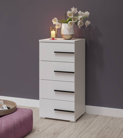 VIOLLA - Dresser with 4 drawers / white and white glossy 