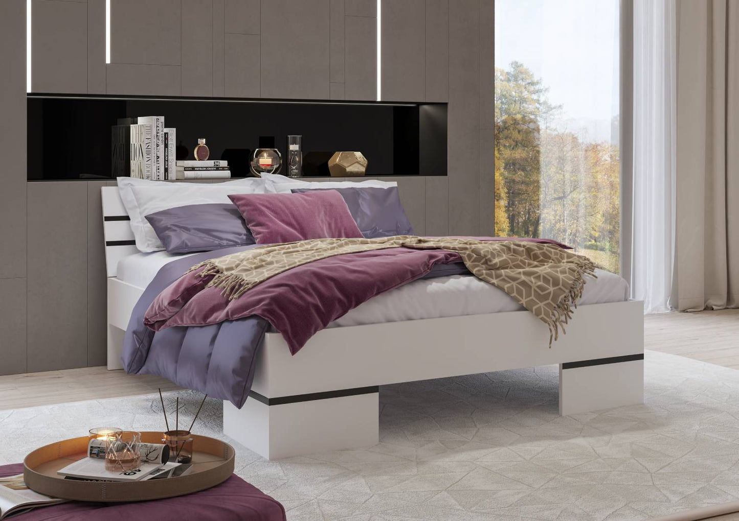 VIOLLA - Bed 160/200 (without frame) / white and white glossy 