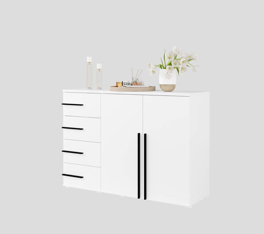 VIOLLA - Chest of drawers with 2 doors and 4 drawers / white and white glossy 