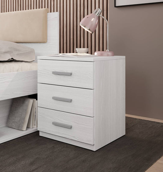 GALAXY - Bedside table with 3 drawers / Ash gray - white/wood 