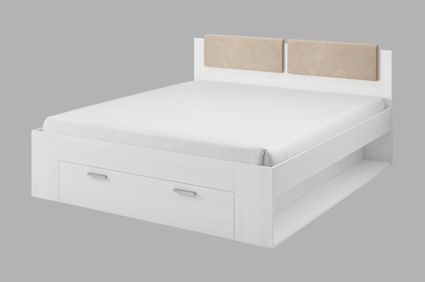 GALAXY - Bed 160/200 with pull-out pull-out / Ash - white/wood 