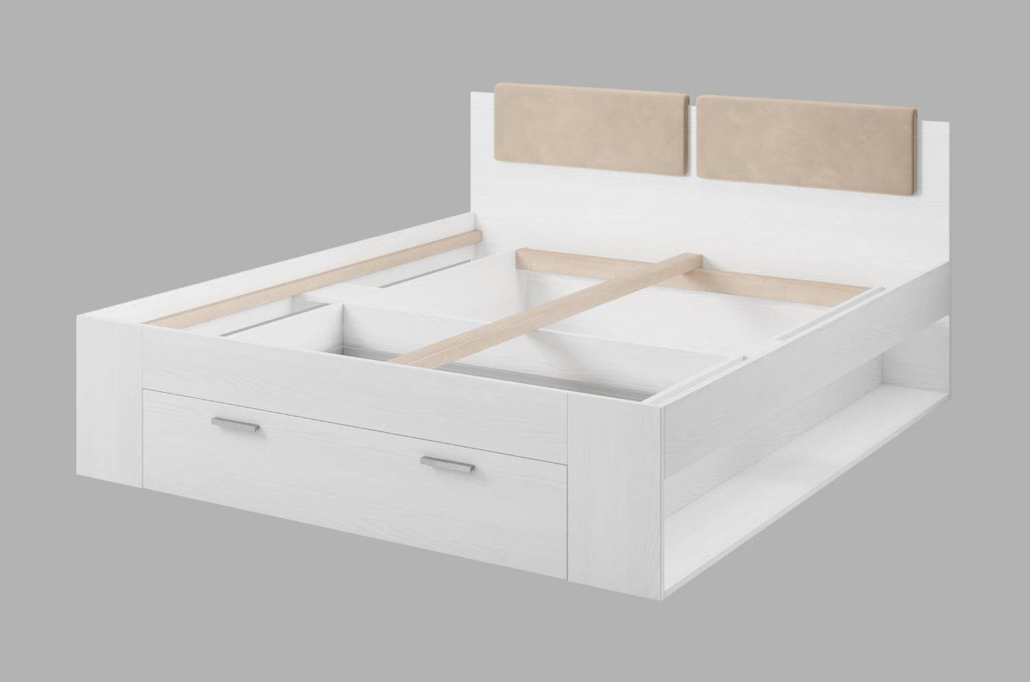 GALAXY - Bed 180/200 with pull-out pull-out / Ash - white/wood 