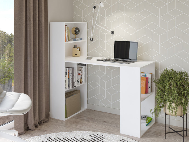 VIOLLA - Desk with shelves / White and white glossy color 