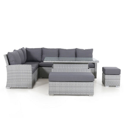 Garden furniture set ASCOT corner sofa, table and 2 poufs, gray 