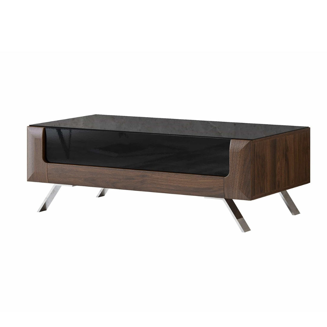 KASAI - Coffee table with 1 compartment - Walnut Columbia / Black Gloss 