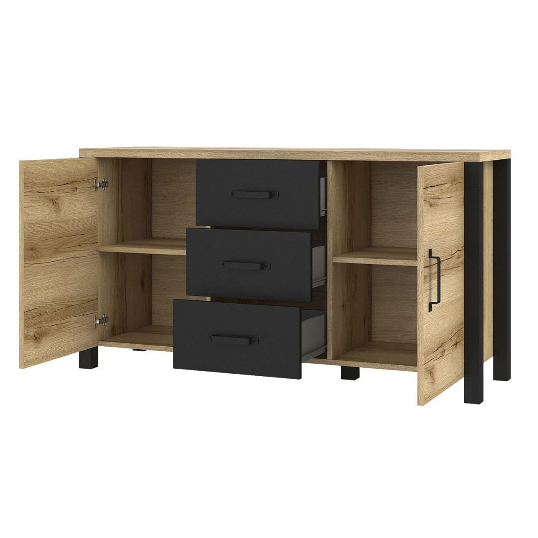 Olin - Showcase Cabinet: 2 Doors, 3 Drawers, Natural Oak