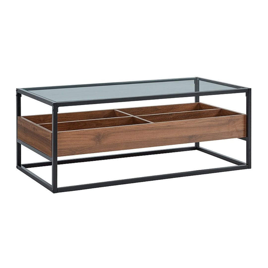 Coffee table HARMONY TRANSPARENT+WALNUT/BLACK 110X55