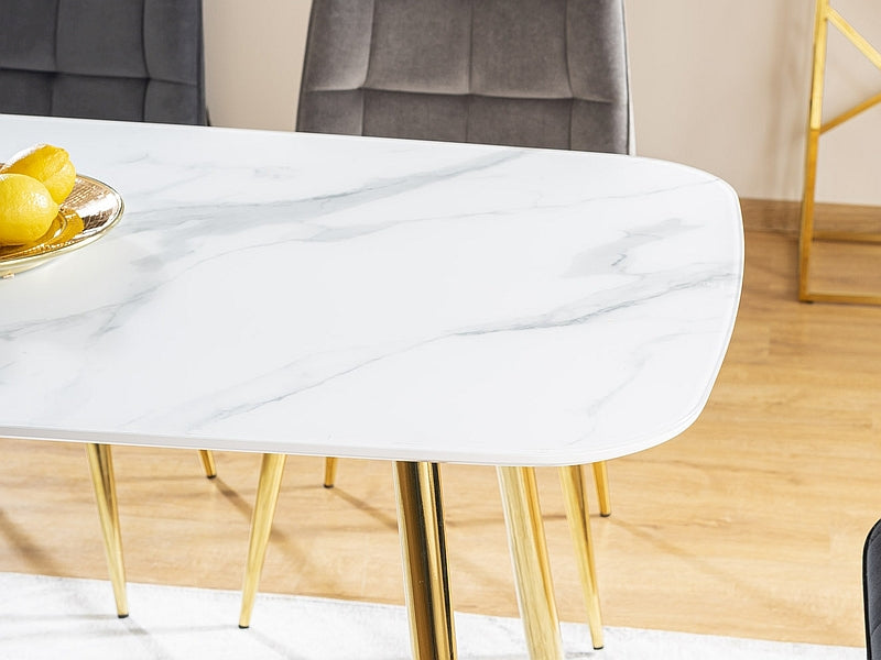 Table CERES WHITE MARBLE EFFECT TABLE/GOLD FRAME 140X80