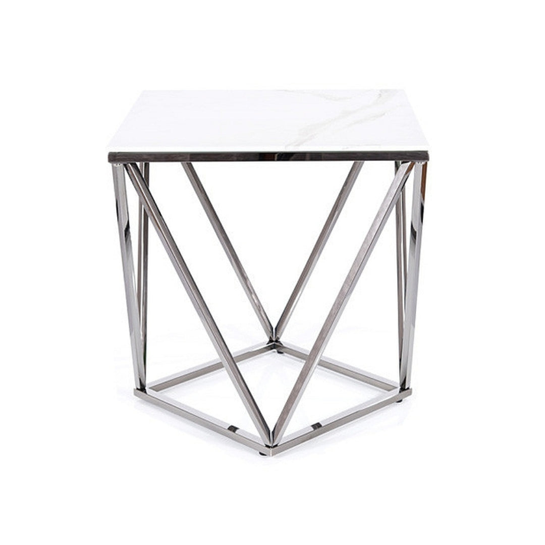 Coffee table SILVER B II WHITE MARBLE EFFECT/STEEL 50X50