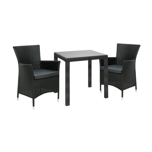 Garden furniture set WICKER table and 2 chairs, black 