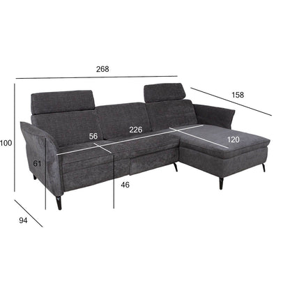 Corner sofa DAYTON LS, electric chair, dark gray