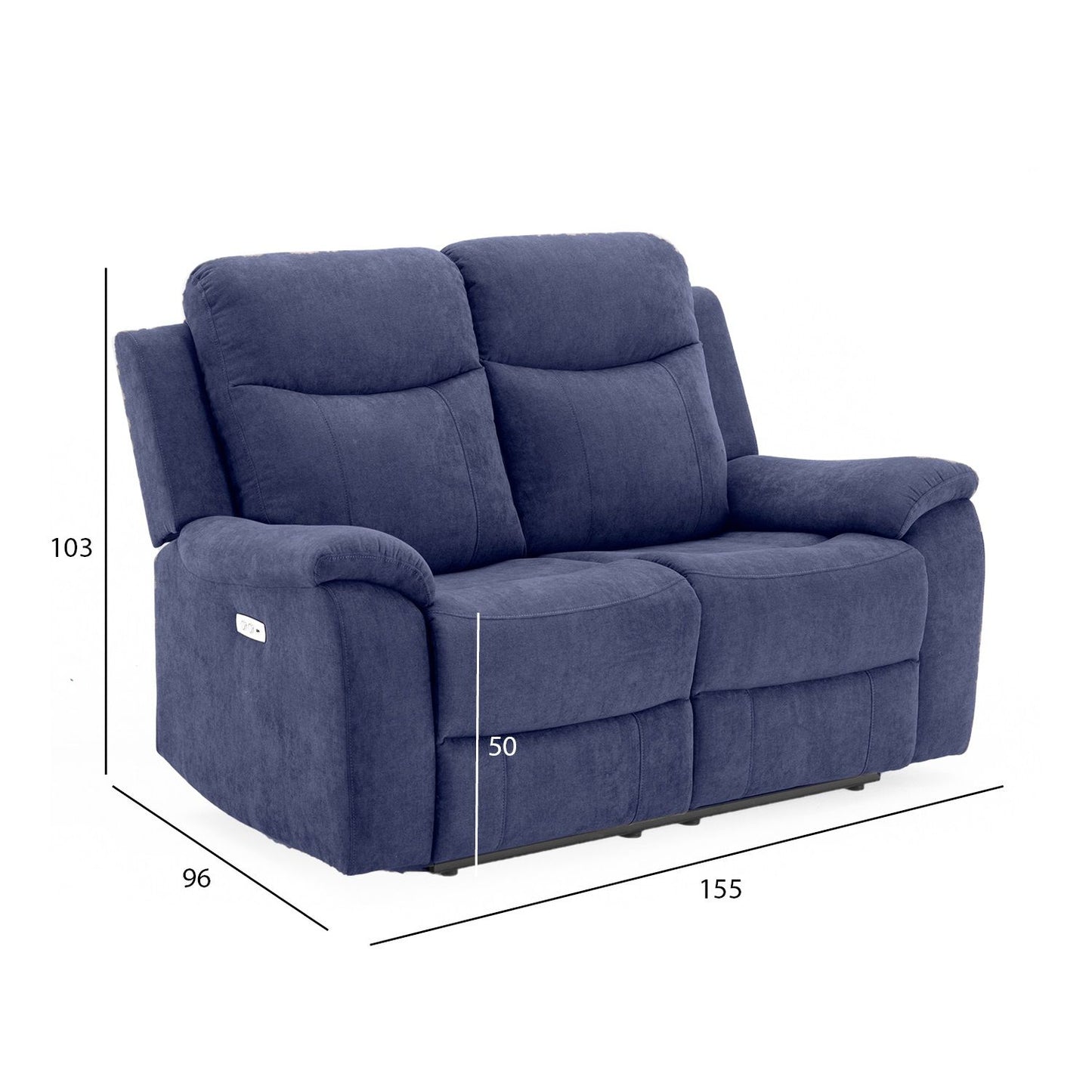 Sofa MILO 2-seater 155x96xH103cm, with electric mechanism, blue