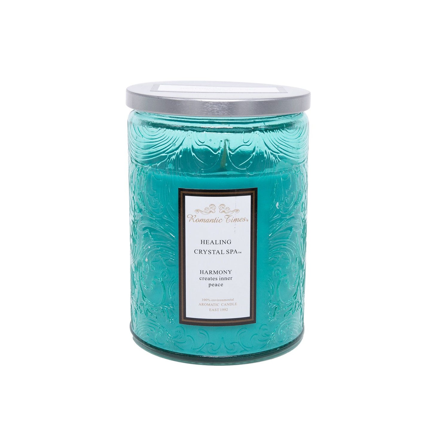 Candle in glass jar ROMANTIC TIMES, D8xH11cm, with lid, blue (fragrance - HEALING CRYSTAL SPA) 