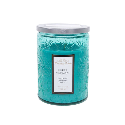 Candle in glass jar ROMANTIC TIMES, D8xH11cm, with lid, blue (fragrance - HEALING CRYSTAL SPA) 