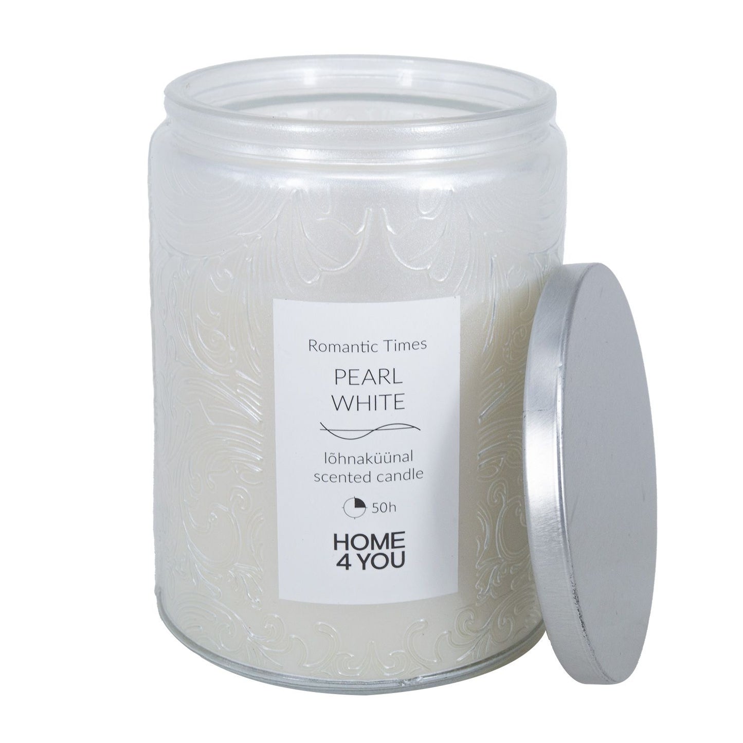 Candle in glass jar ROMANTIC TIMES H11cm, pearl white