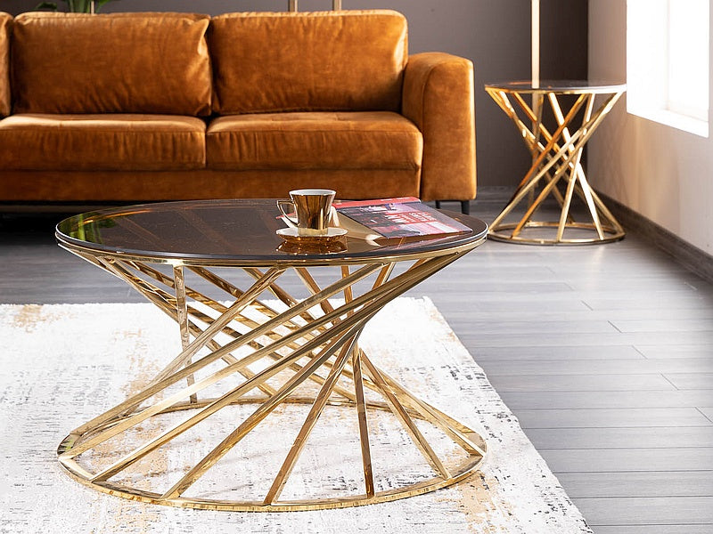 Coffee table OTTAVIA SMOKE GLASS AMBER/GOLD FI 80