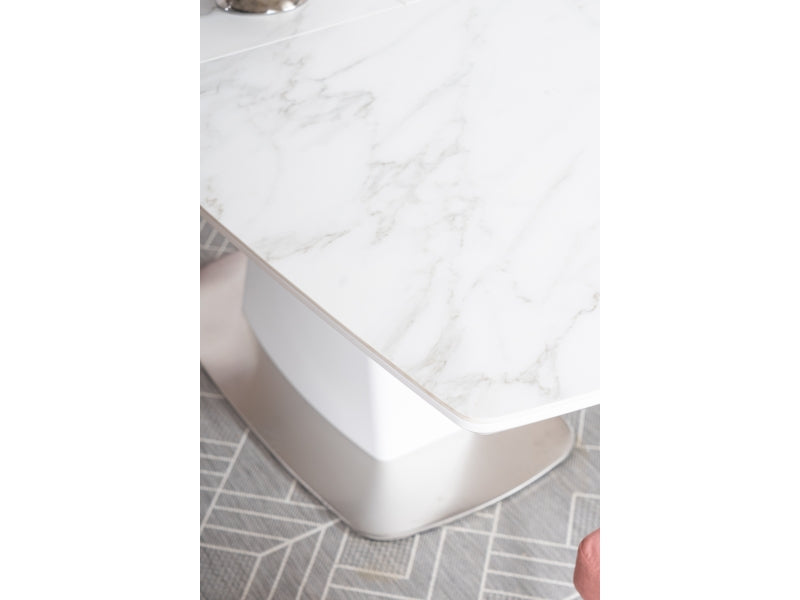 Table SATURN II CERAMIC WHITE MARBLE EFFECT/WHITE MATTE 160(210)X90