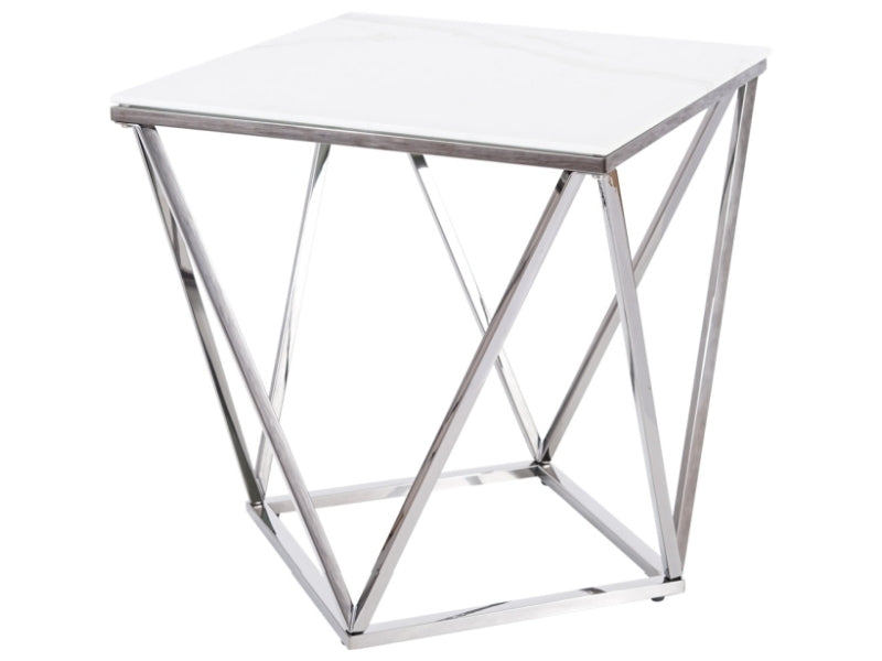 Coffee table SILVER B II WHITE MARBLE EFFECT/STEEL 50X50