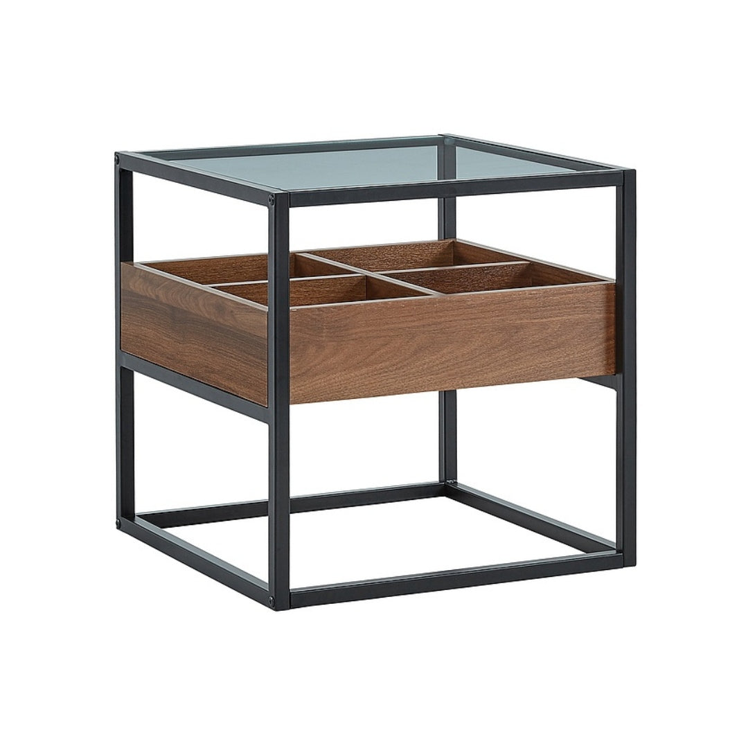 Coffee table HARMONY B TRANSPARENT+WALNUT/BLACK 50X50