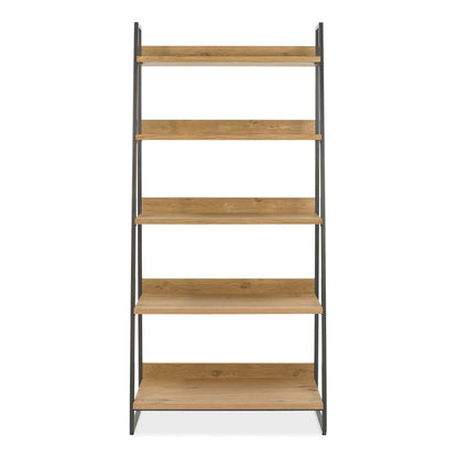 Shelf INDUS 90x43xH190cm, oak veneer shelves, gray metal frame