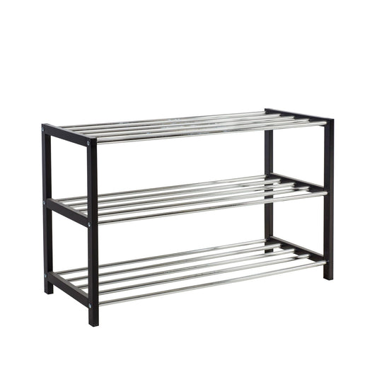 Shoe rack BRODY 3-shelves 80x31xH50cm, black/chrome