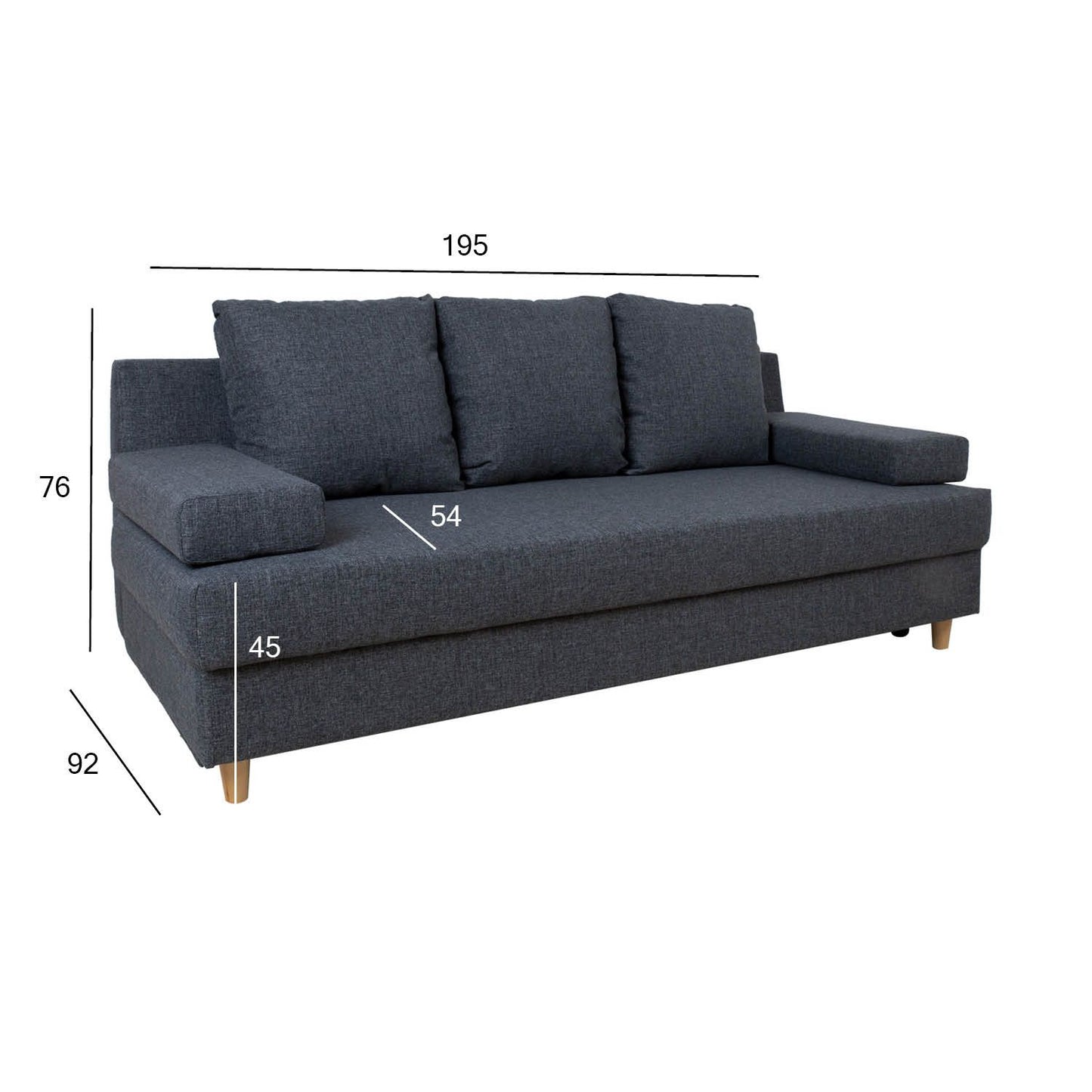 Sofa-bed VILLA with storage box, dark gray