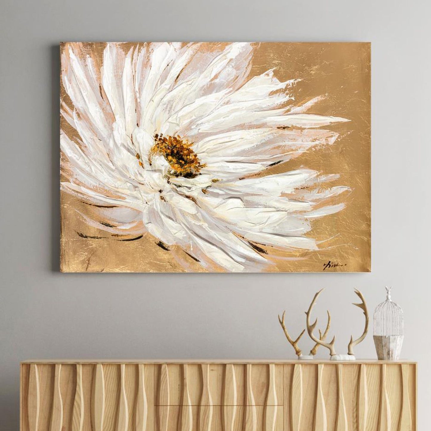 Ella painting 90x120cm, white flower