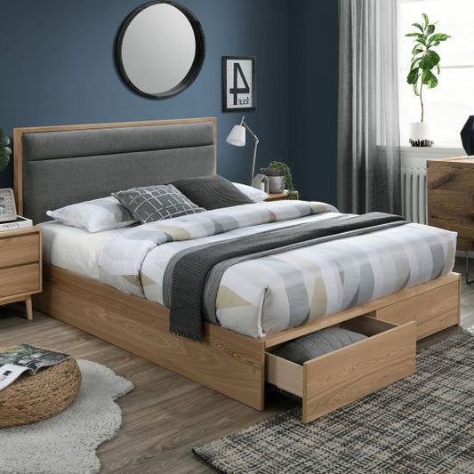 BLOSSOM bed 160x200cm, with drawer, dark grey/oak