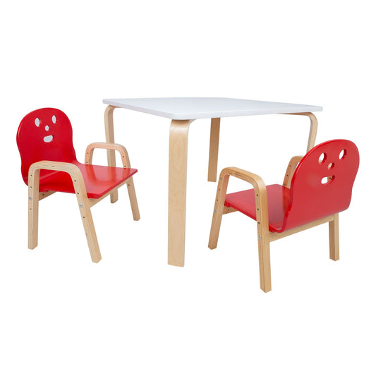 Children's set HAPPY table and 2 chairs, white/red 