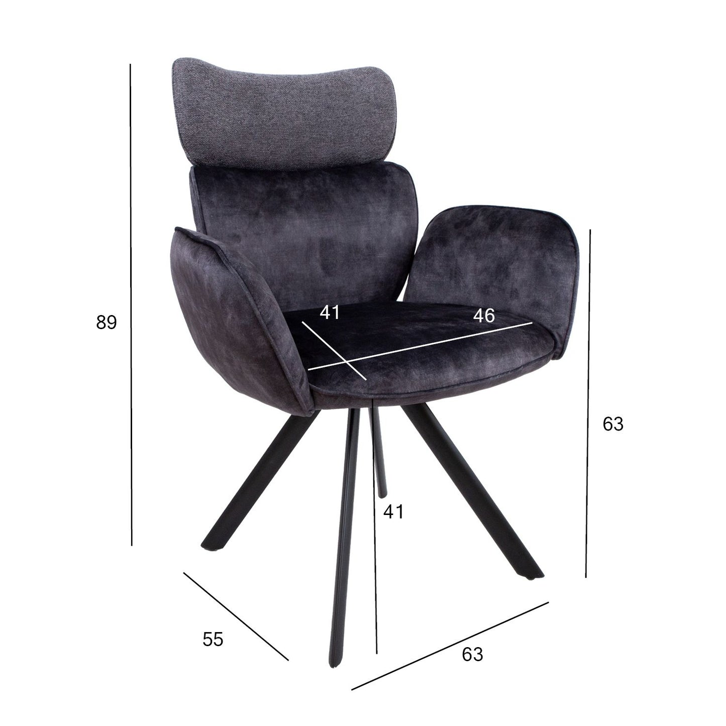 Chair EDDY with armrests, dark gray velvet 