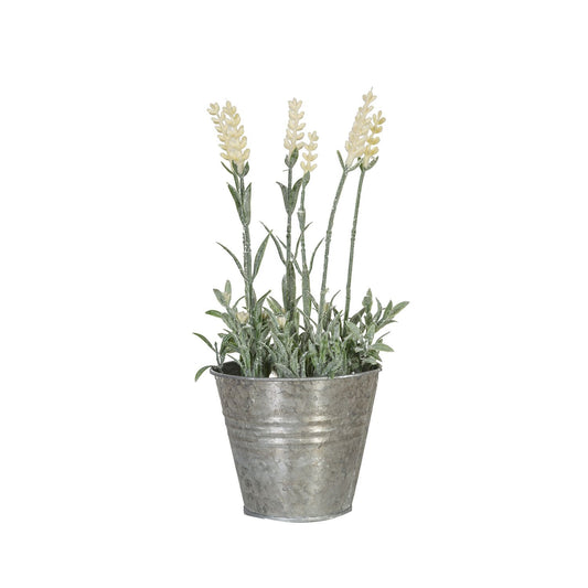 Artificial flower IN GARDEN, H25cm, lavender in a bucket, white