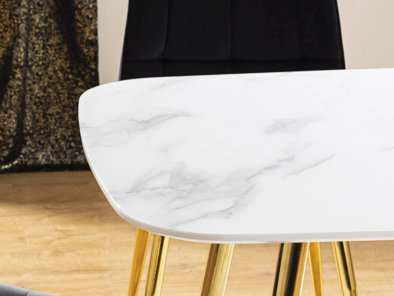 Table CERES WHITE MARBLE EFFECT TABLE/GOLD FRAME 140X80